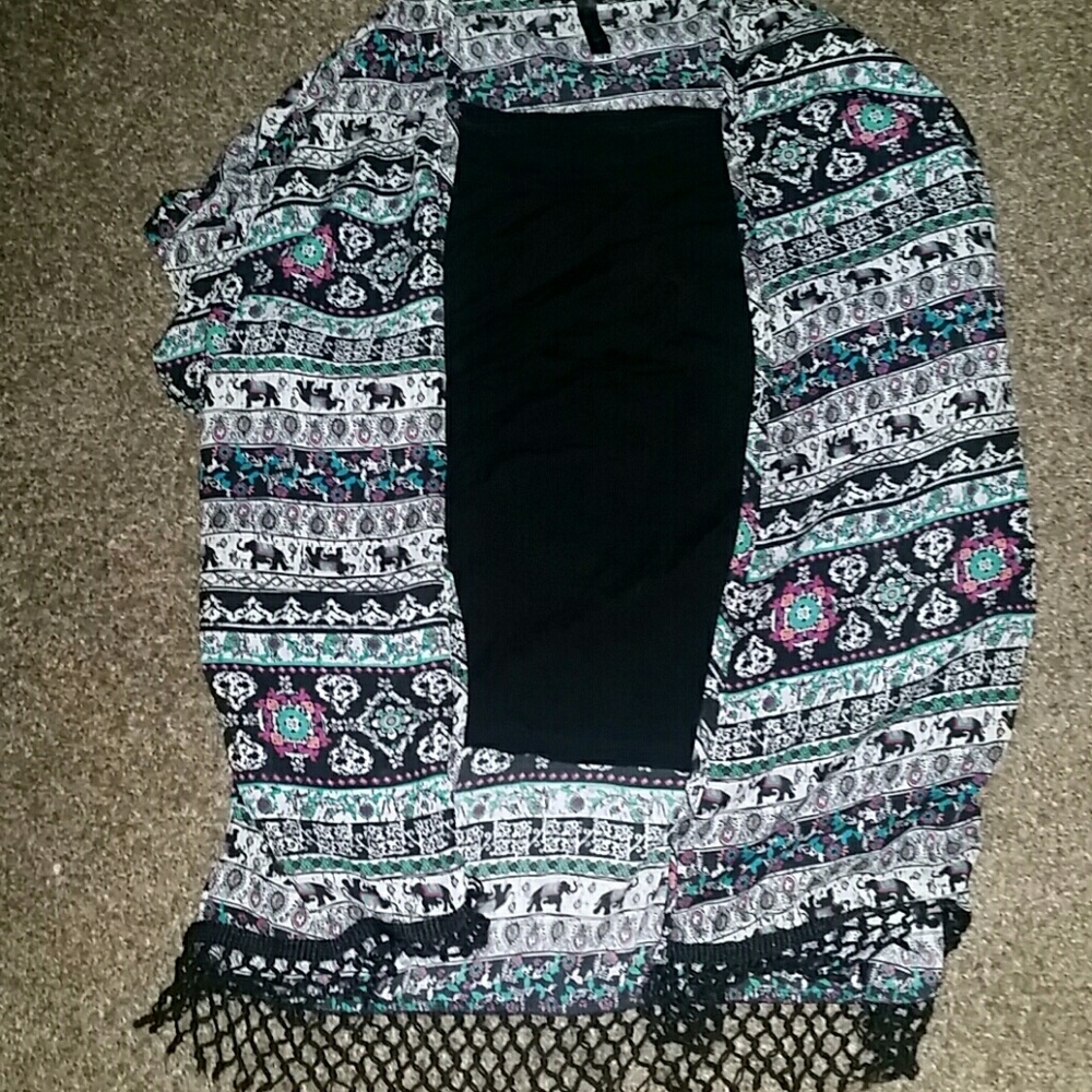 Black t-shirt with flowy cardigan
